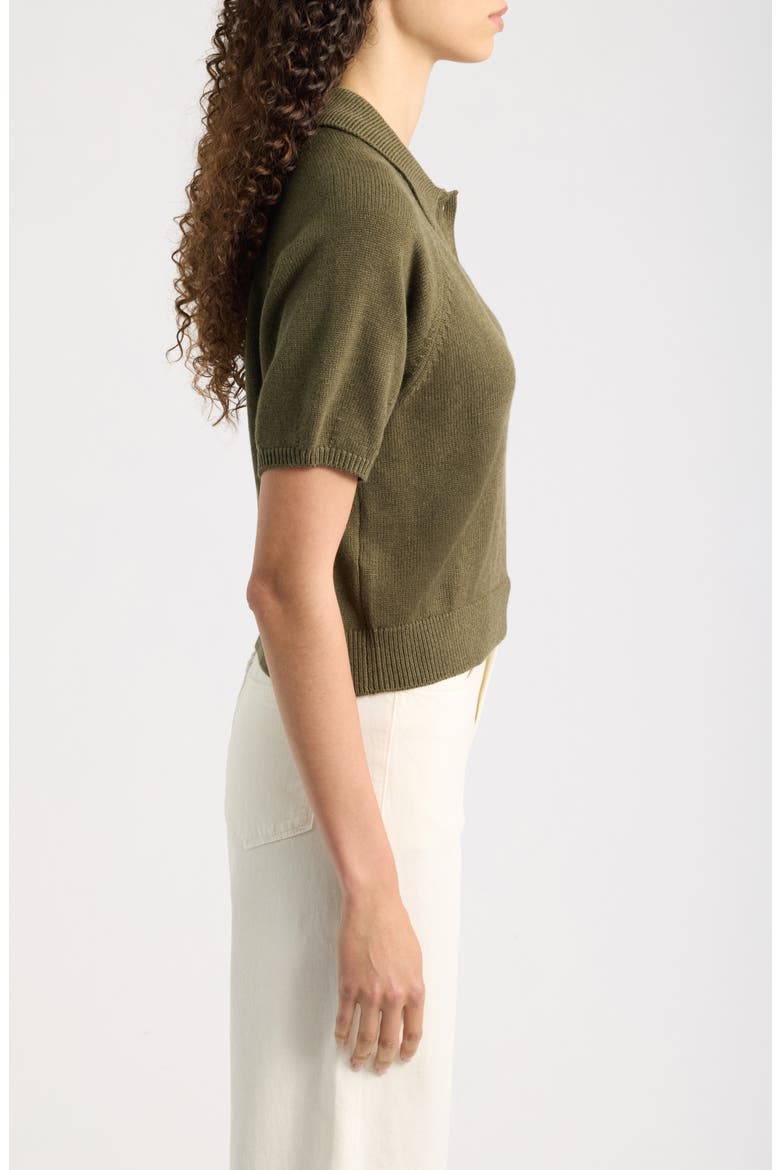 Birch Puff Sleeve Organic Cotton Blend Polo Sweater, Alternate, color, MIXED HERB