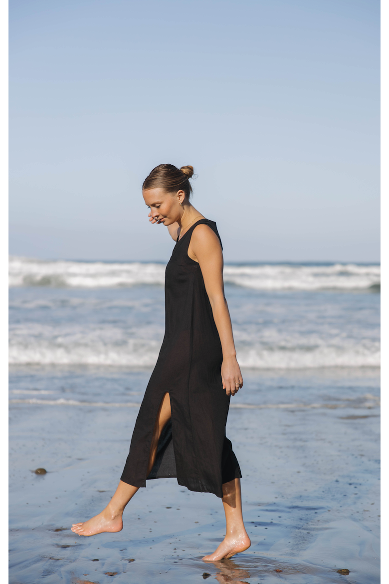 Grotta Midi Sleeveless Dress, Alternate, color, Black