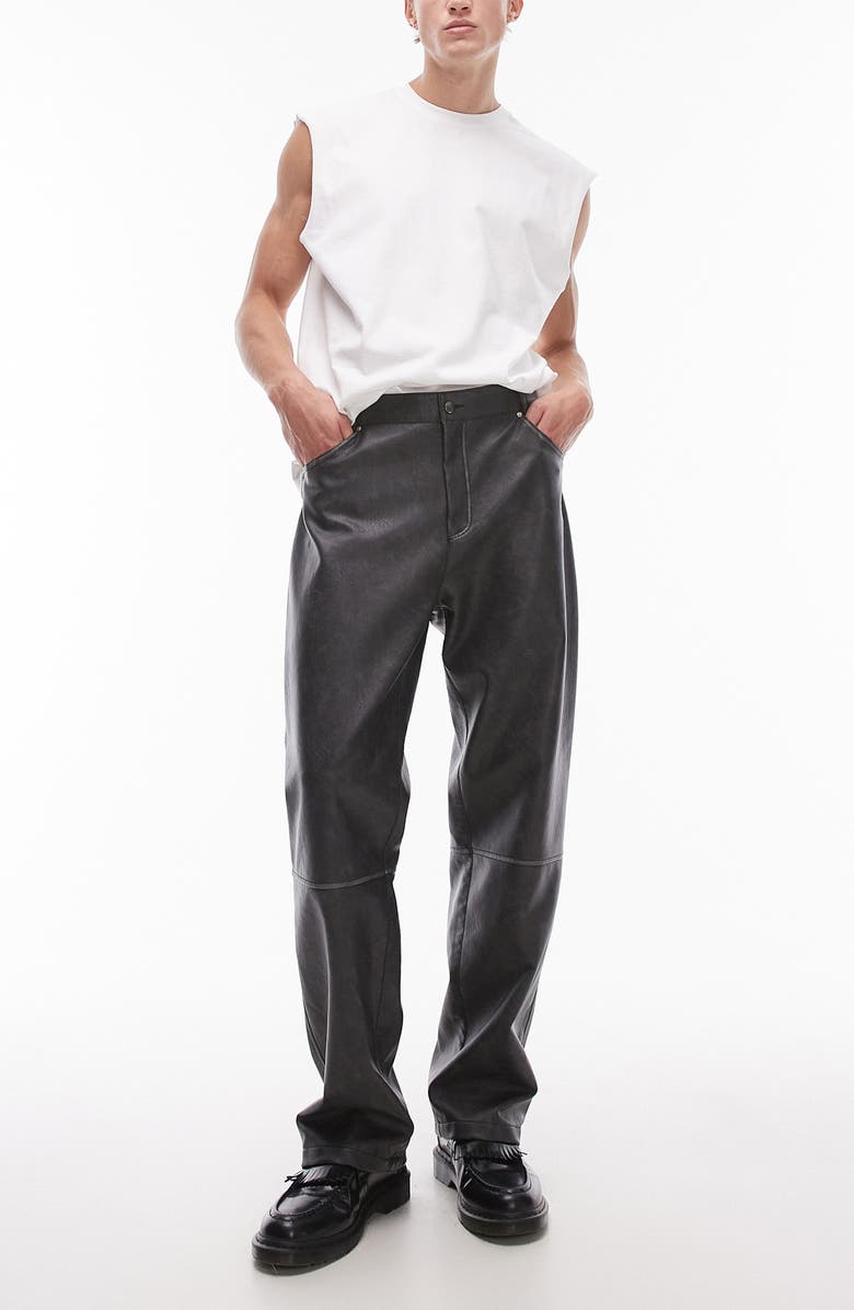 Topman Distressed Imitation Leather 5-Pocket Pants, Main, color, 