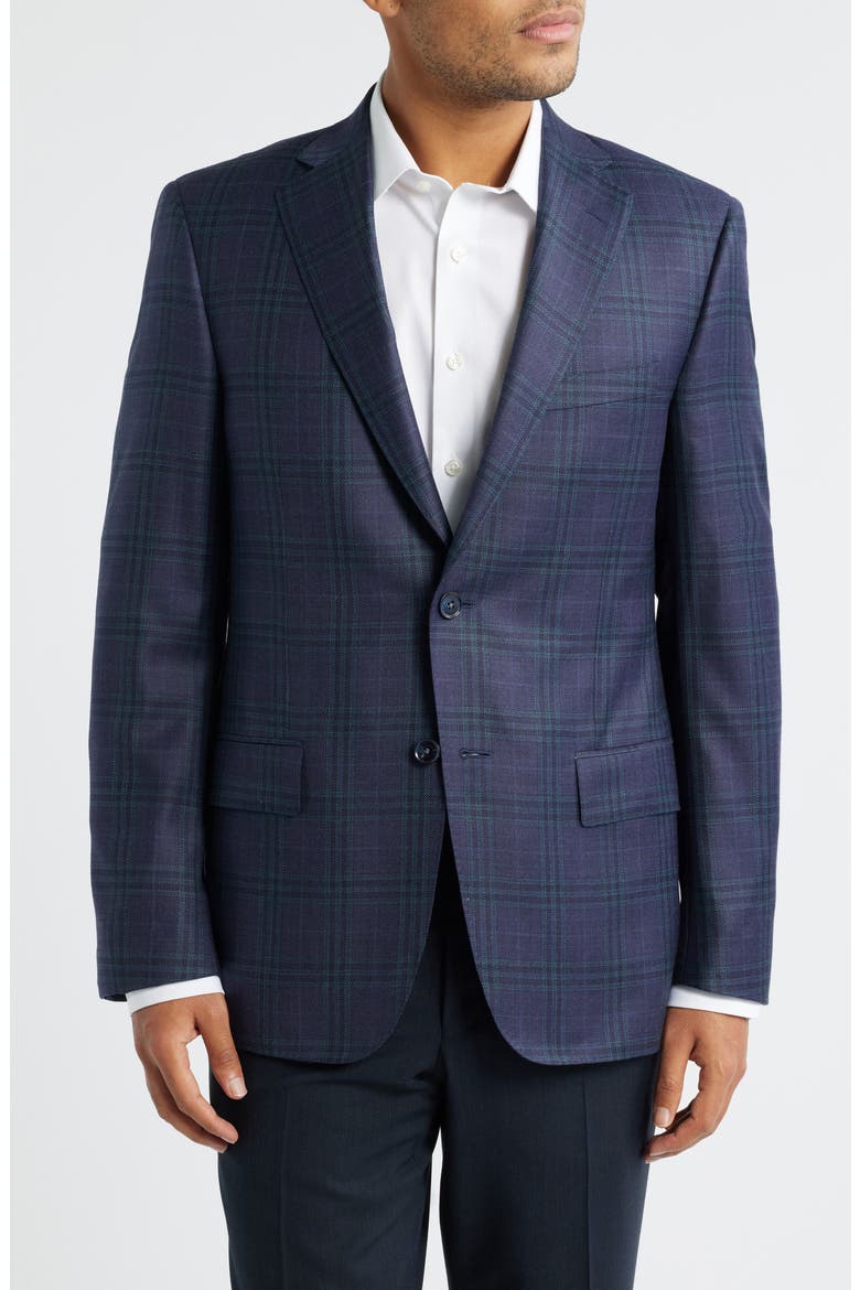 Milano Regular Fit Purple Plaid Super 130s Wool Sport Coat, Main, color, PURPLE