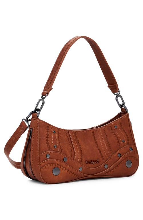 Desigual Small Embroidered Faux Leather Crossbody Bag In Camel