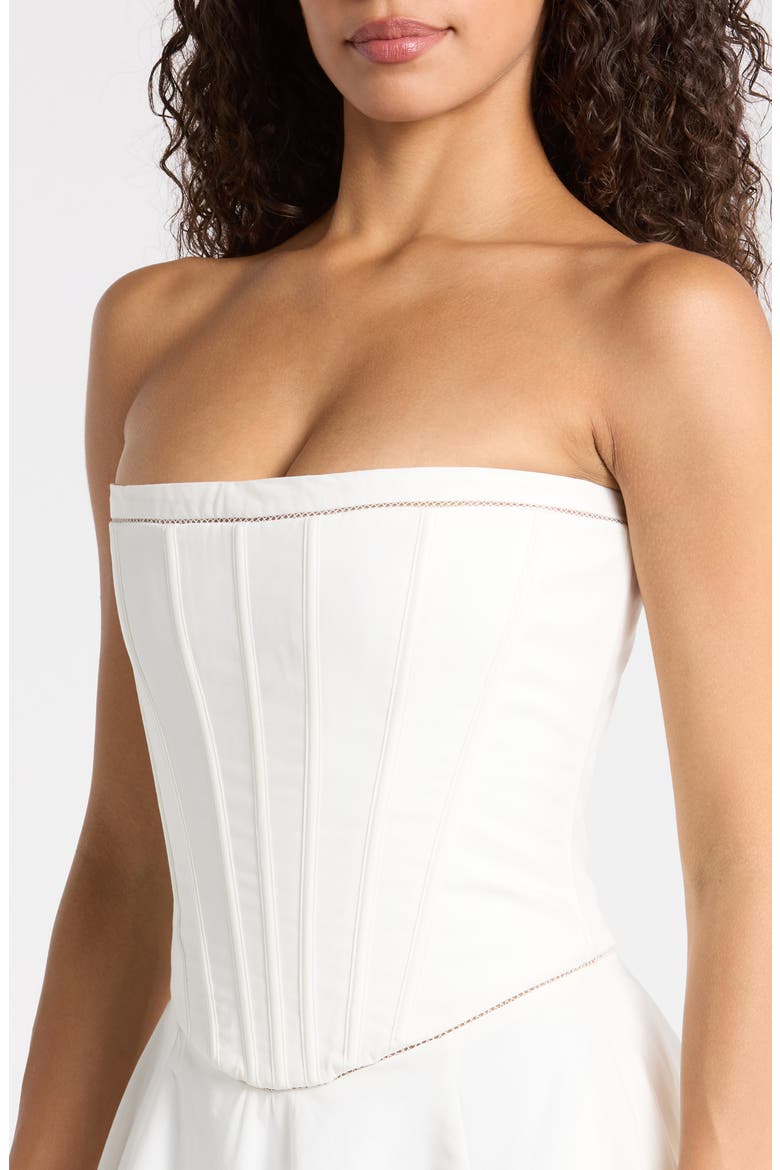 Gina Strapless Corset Stretch Cotton Dress, Alternate, color, WHITE