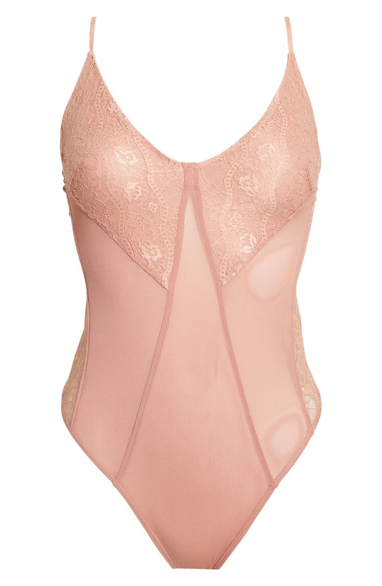 Free People Take My Number Lace & Mesh Bodysuit, Alternate, color, Dusty Himalayan