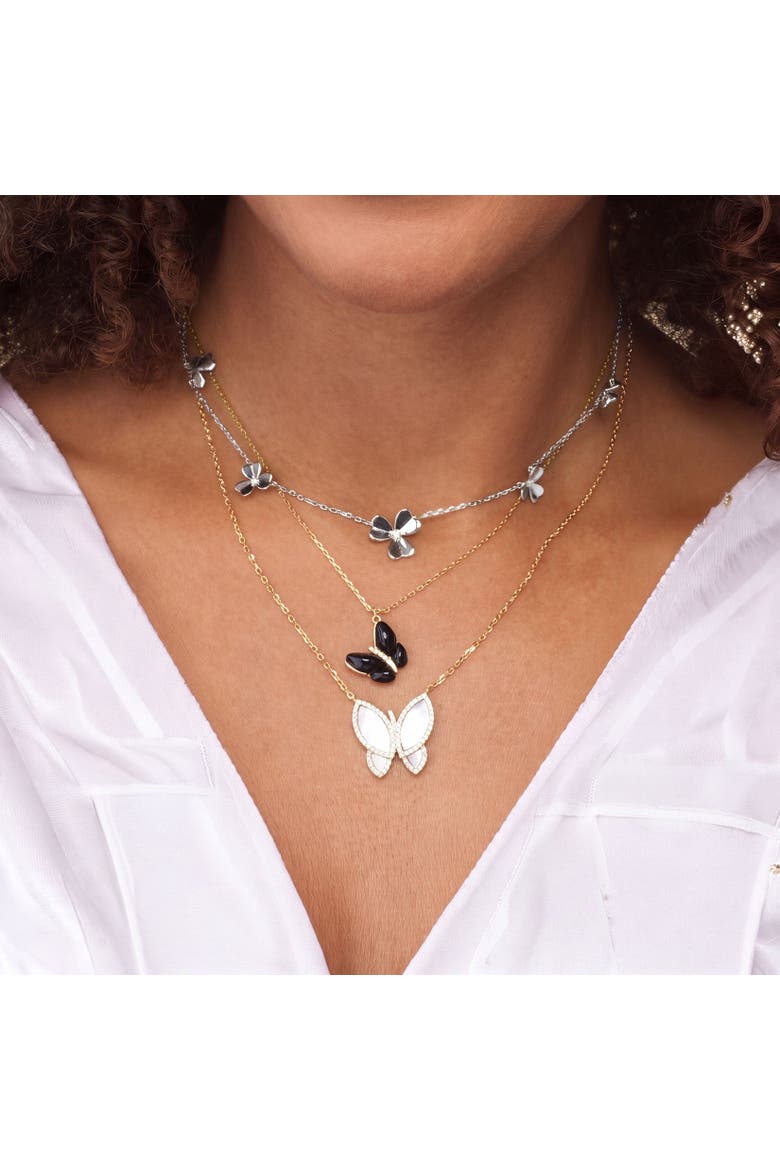 Clover Petal CZ Station Necklace, Alternate, color, Sterling Silver