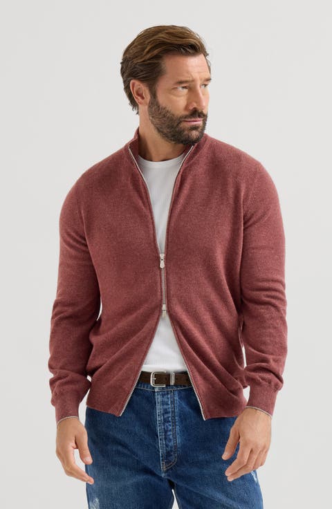 Cashmere high-neck cardigan with zipper
