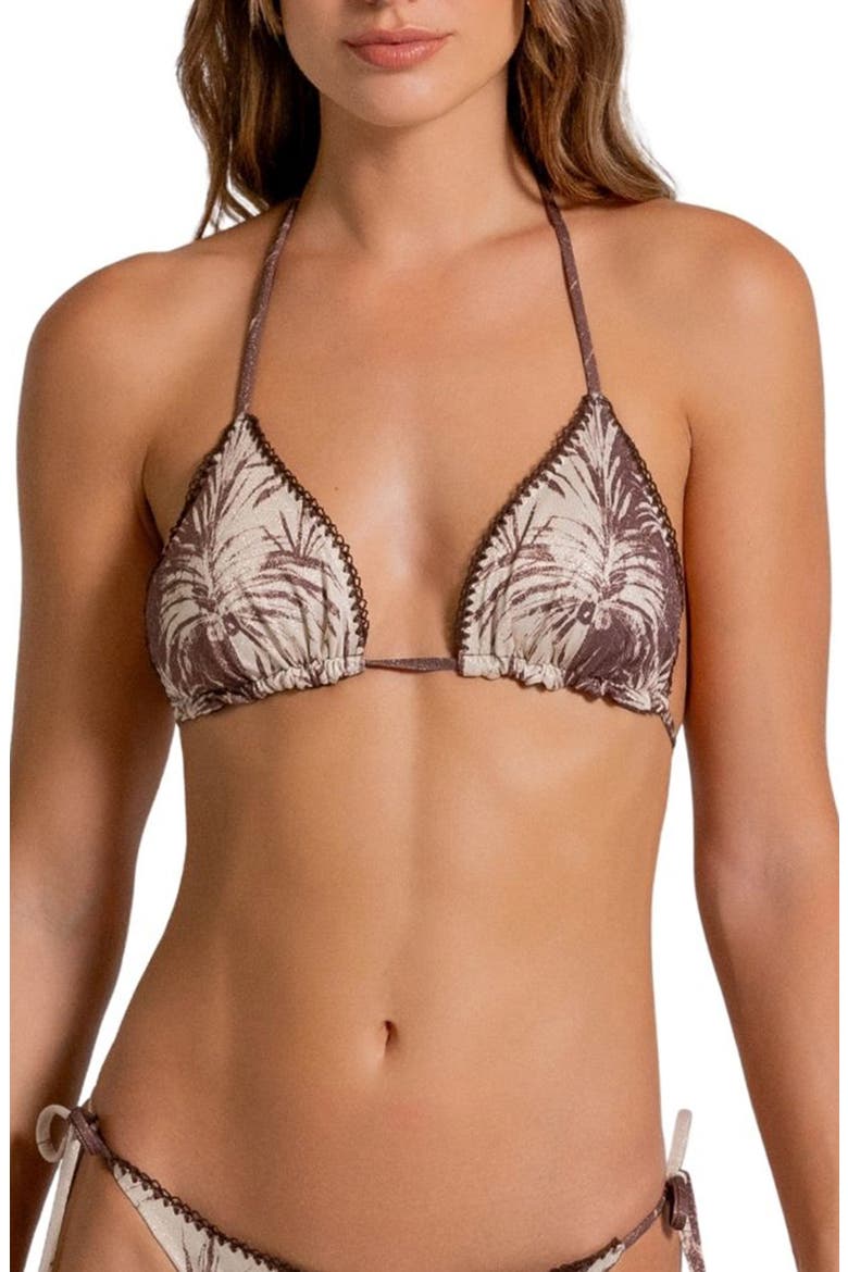 Metallic Blanket Stitch Embroidered Triangle Bikini Top, Main, color, COFFEE BEAN