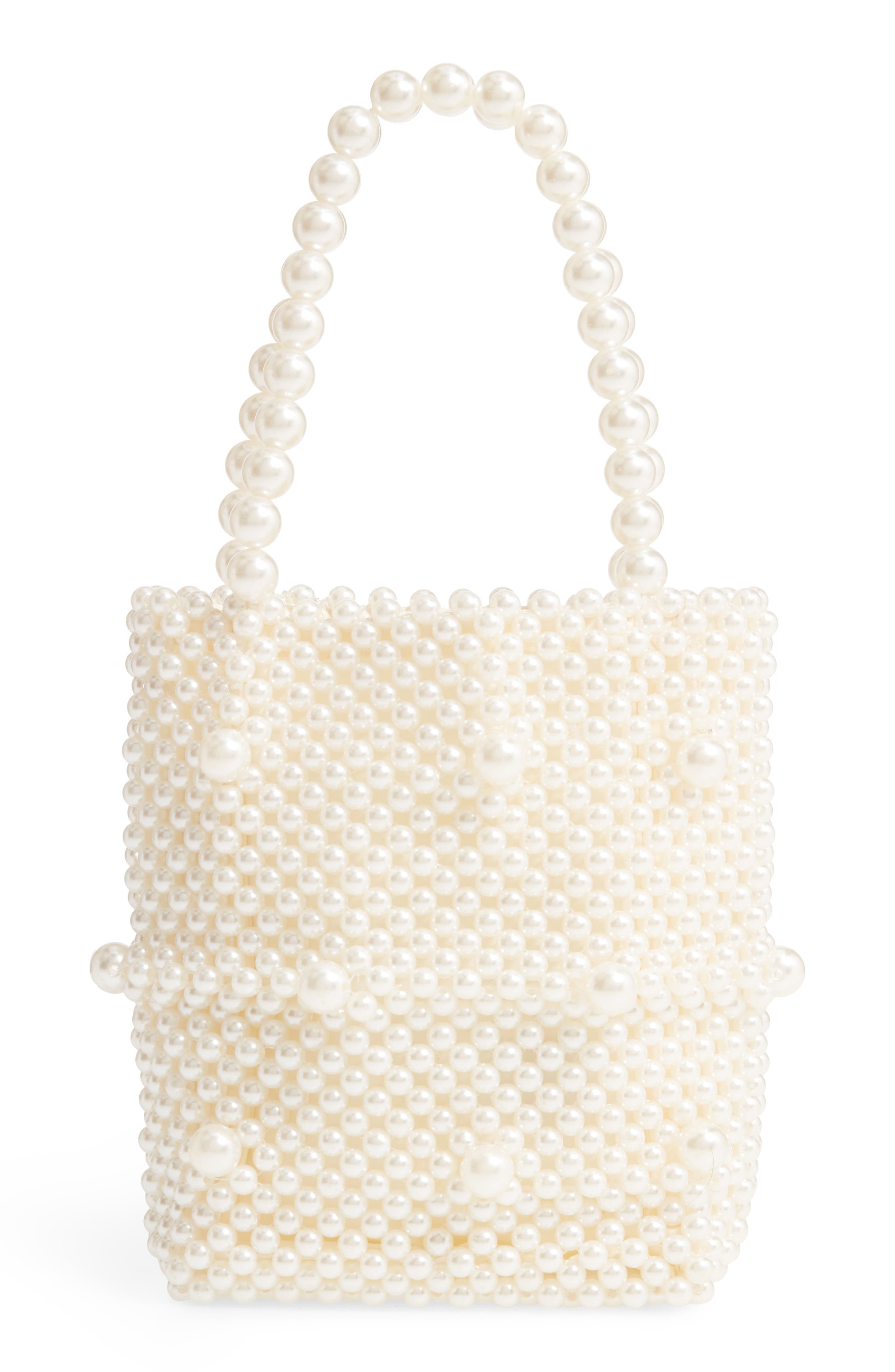 Mini Beaded Top Handle Bag, Main, color, IVORY PEARL