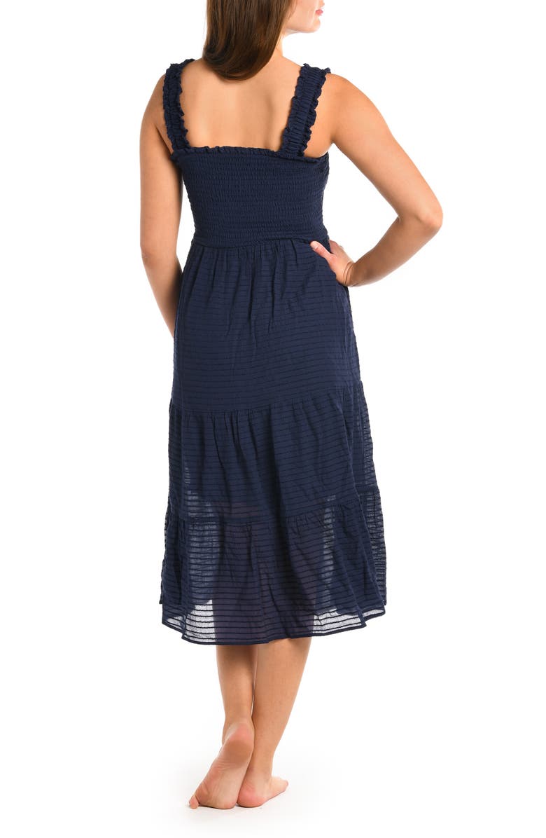 La Blanca Shadow Smocked Bodice Cover-Up Sundress, Alternate, color, Indigo