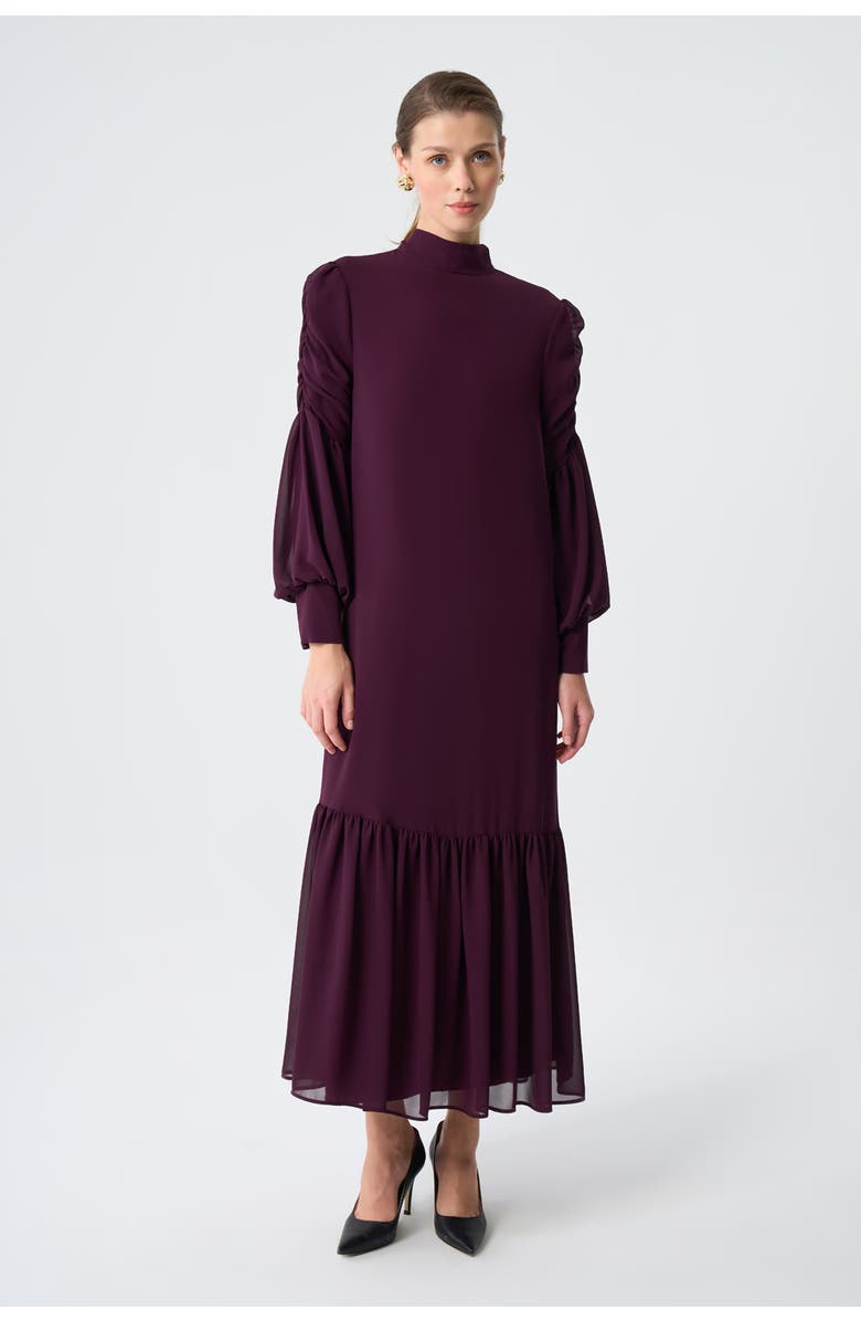 Mizalle Draped Chiffon Dress, Main, color, Plum