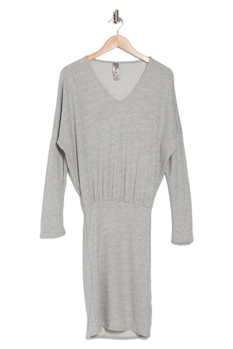 V-Neck Long Sleeve Blouson Dress, Alternate, color, HEATHER GREY