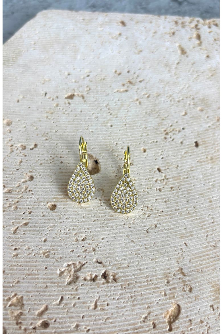 14K Gold Plated Pavé Cubic Zirconia Pear Lever Back Earrings, Alternate, color, GOLD