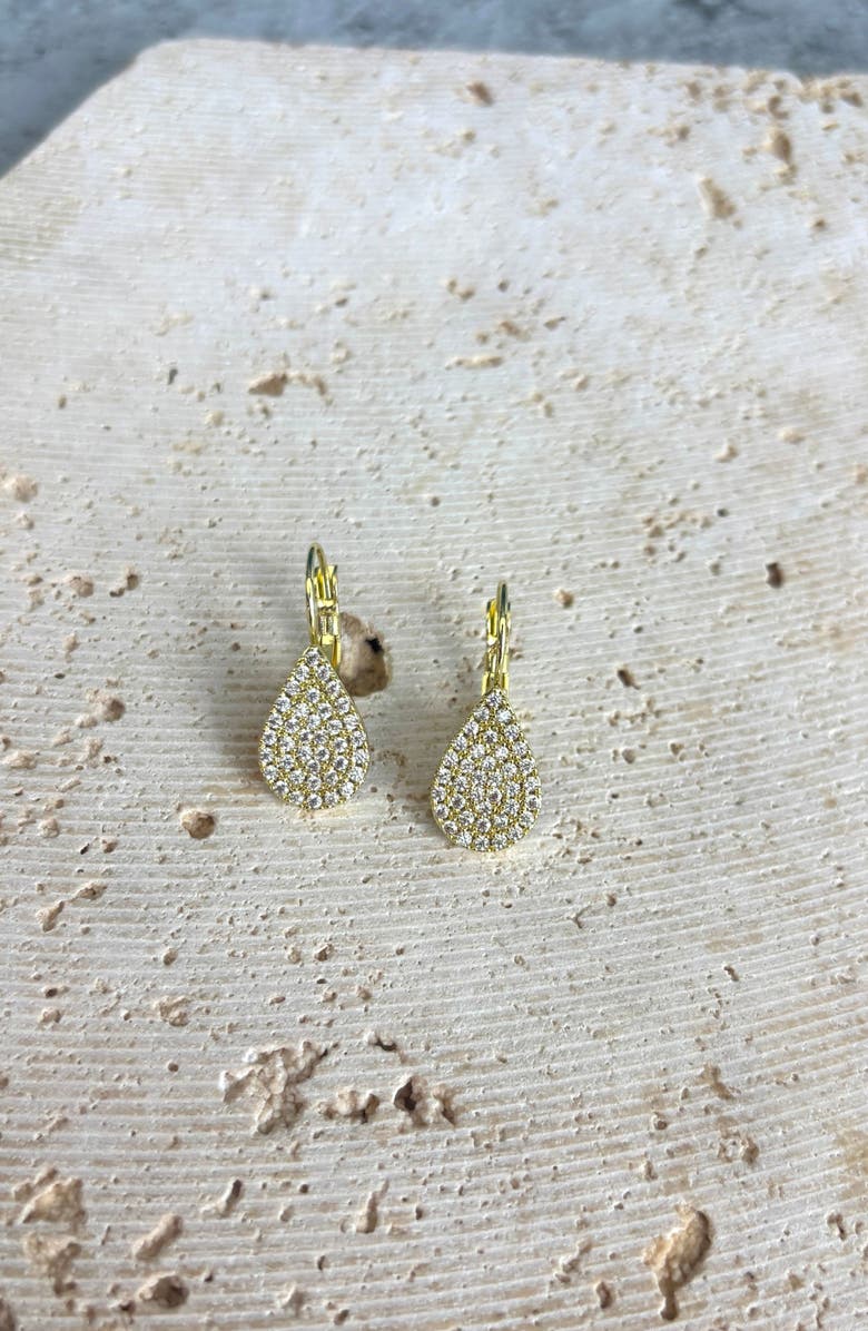 Adornia 14K Gold Plated Pavé Cubic Zirconia Pear Lever Back Earrings, Alternate, color, Gold
