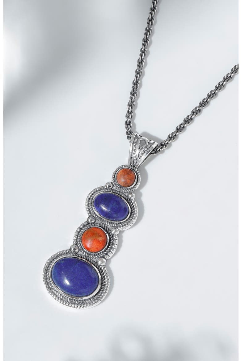 SILVER PLATED LABRADORITE PEND, Alternate, color, BLUE