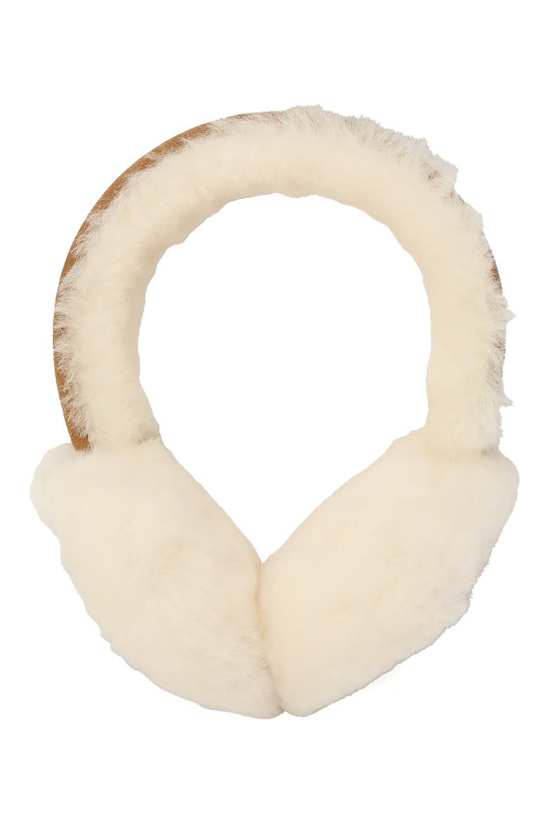 Kids' Embroidered Logo Shearling Earmuffs, Main, color, CHESTNUT