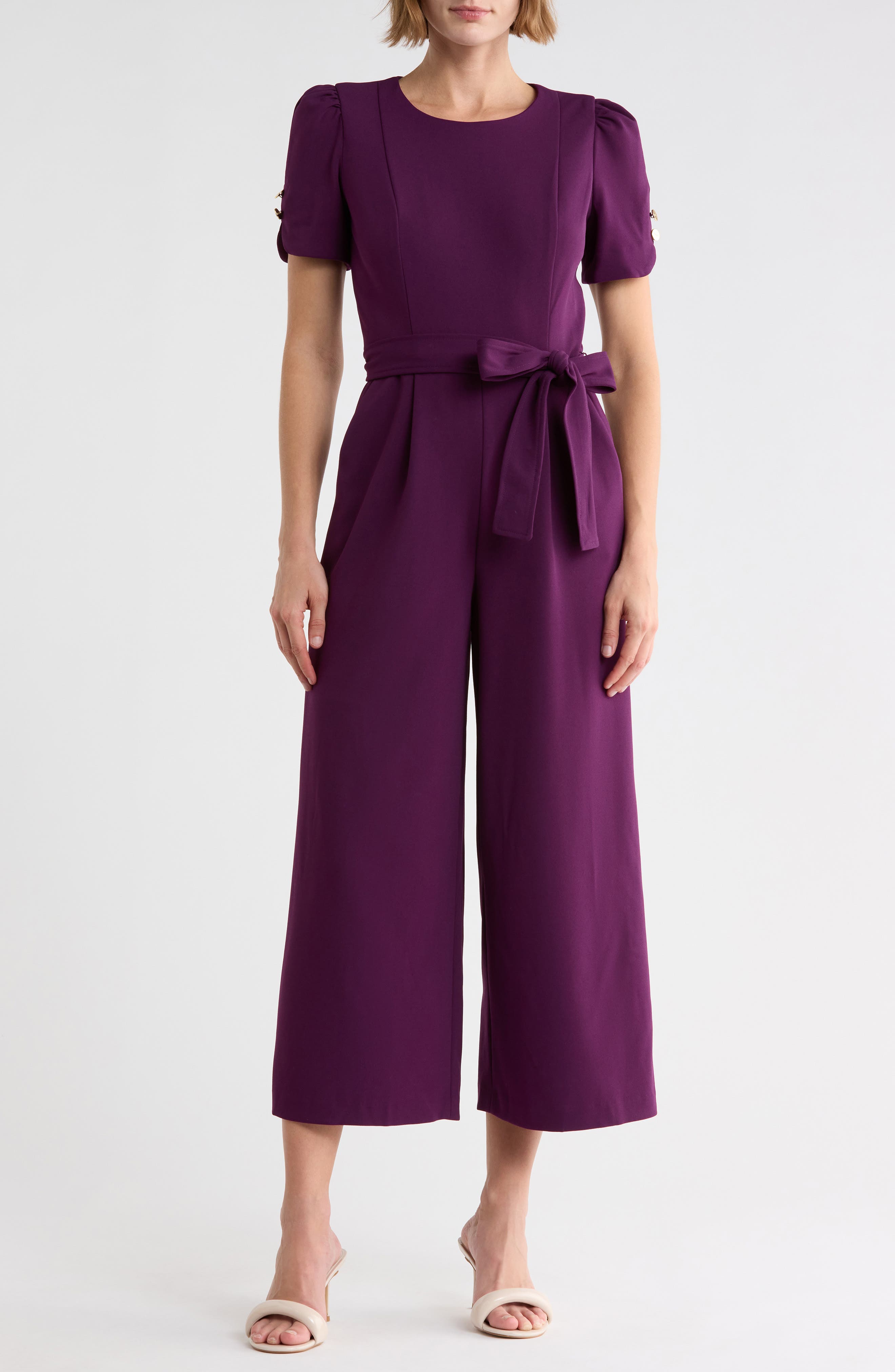Short Sleeve Tie Waist Jumpsuit