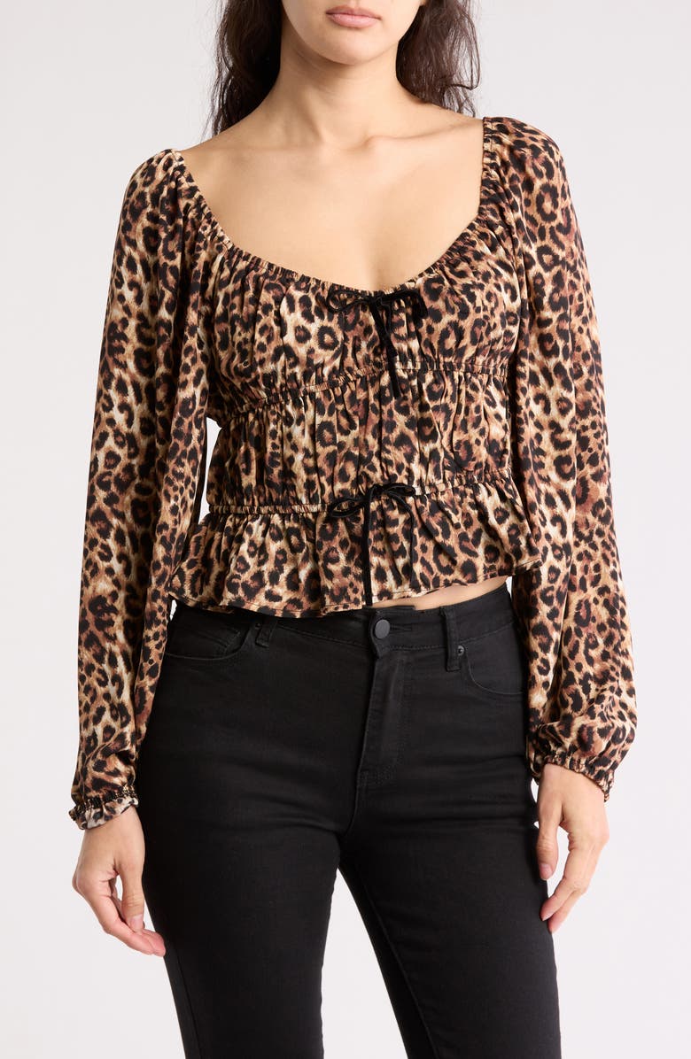 WAYF Ruched Long Sleeve Top, Main, color, Leopard