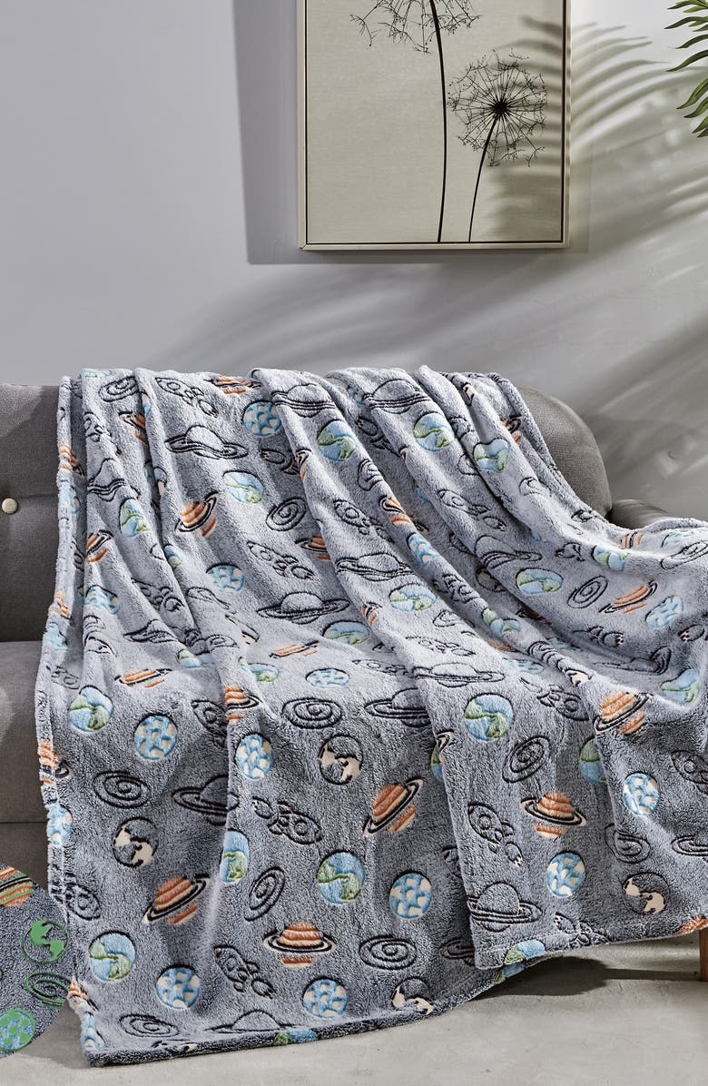 Luxury Home Glow in the Dark Fleece Throw Blanket, Alternate, color, Outer Space