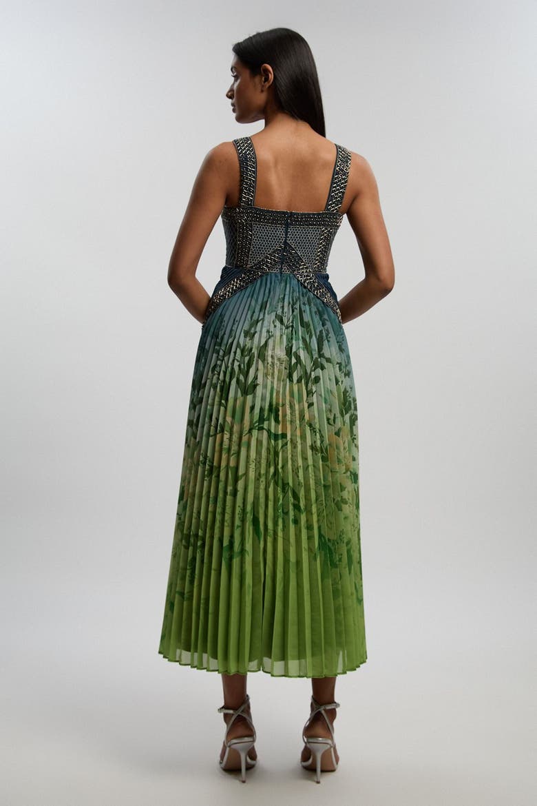 Embellished Pleated Maxi Dress, Alternate, color, Navy