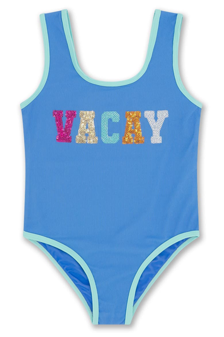 Kids' Wave Break UPF 50+ One-Piece Swimsuit, Main, color, BLUE JAY