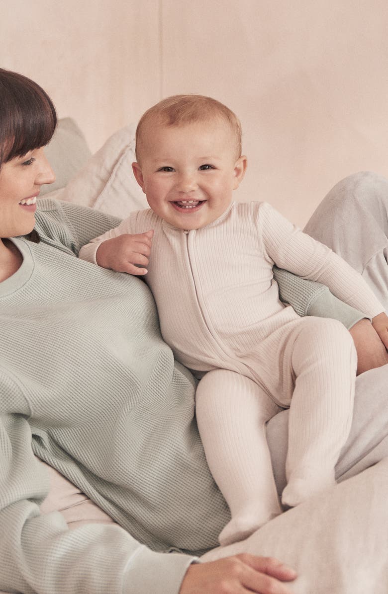 MORI Ribbed Two Way Zip-Up Sleepsuit, Alternate, color, Ecru