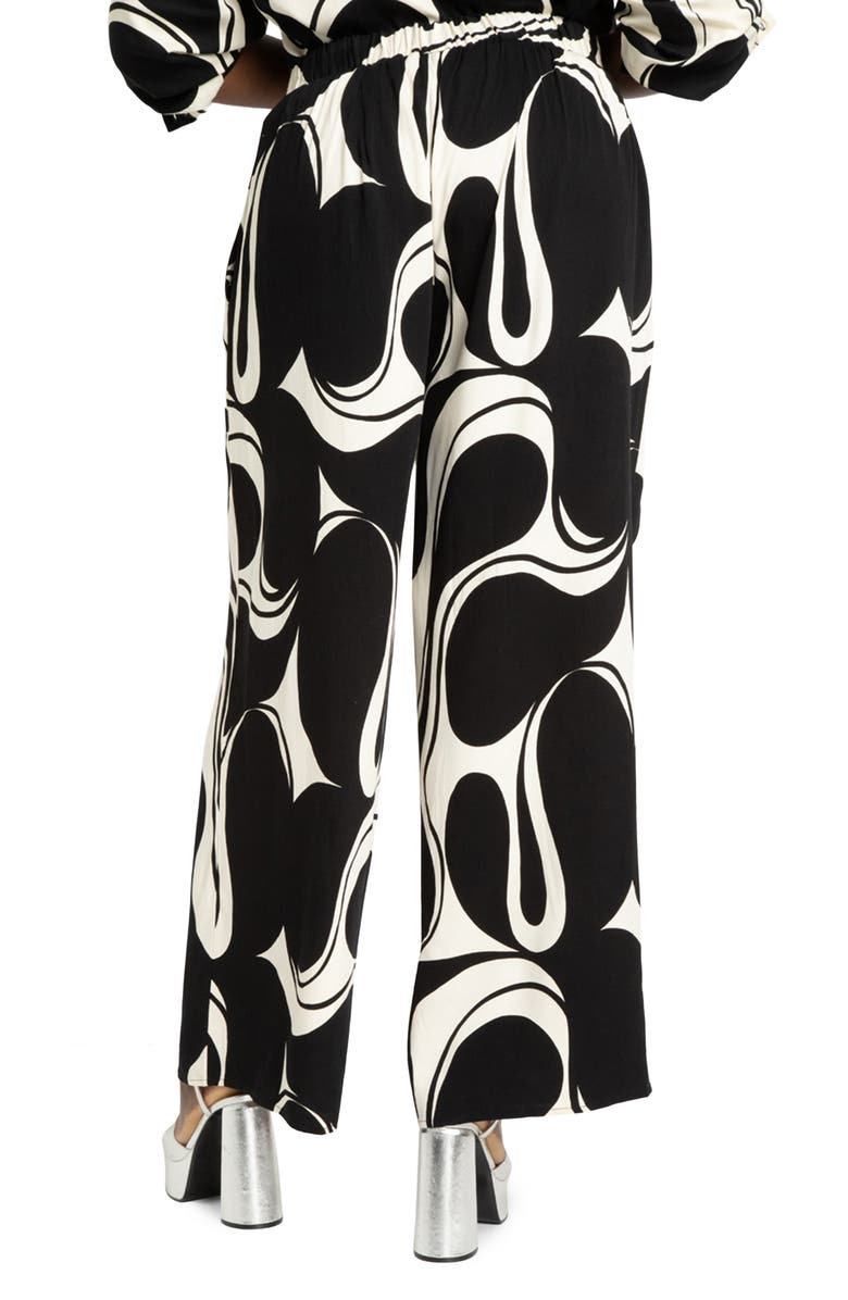 ELOQUII Abstract Print Pull-On Wide Leg Pants, Alternate, color, 