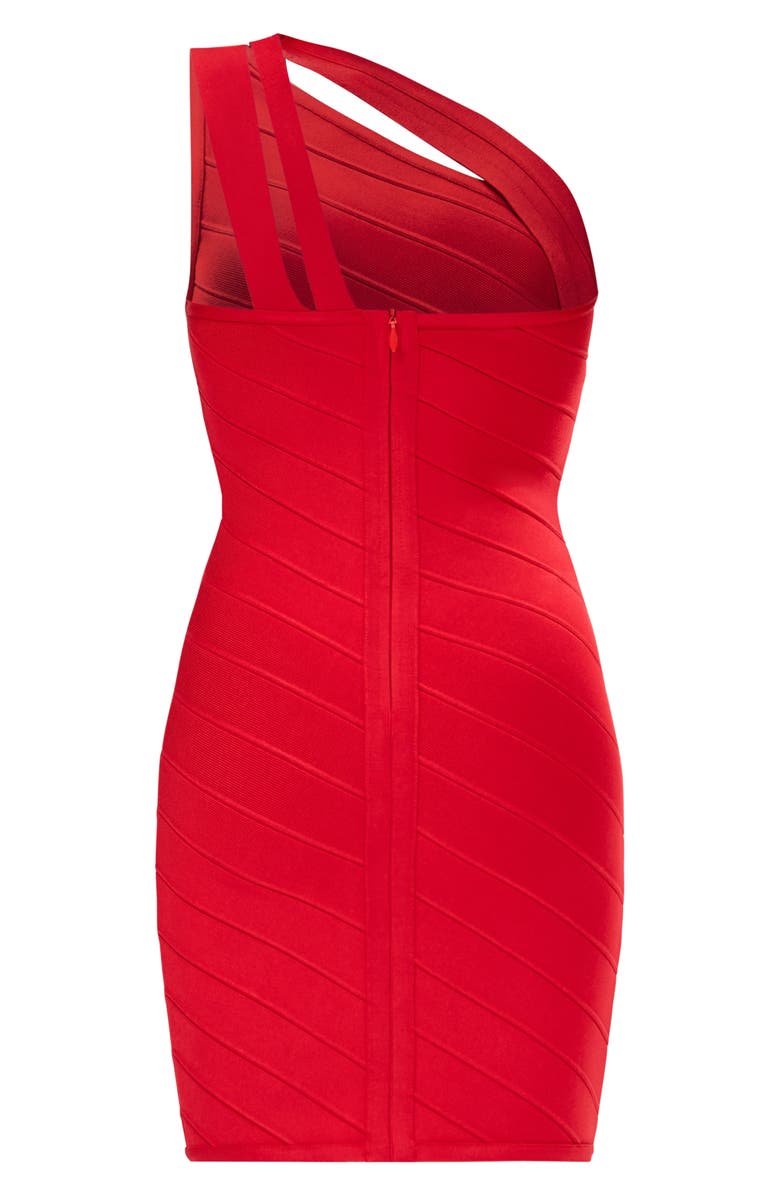 Herve Leger The Molly One-Shoulder Dress, Alternate, color, Chili
