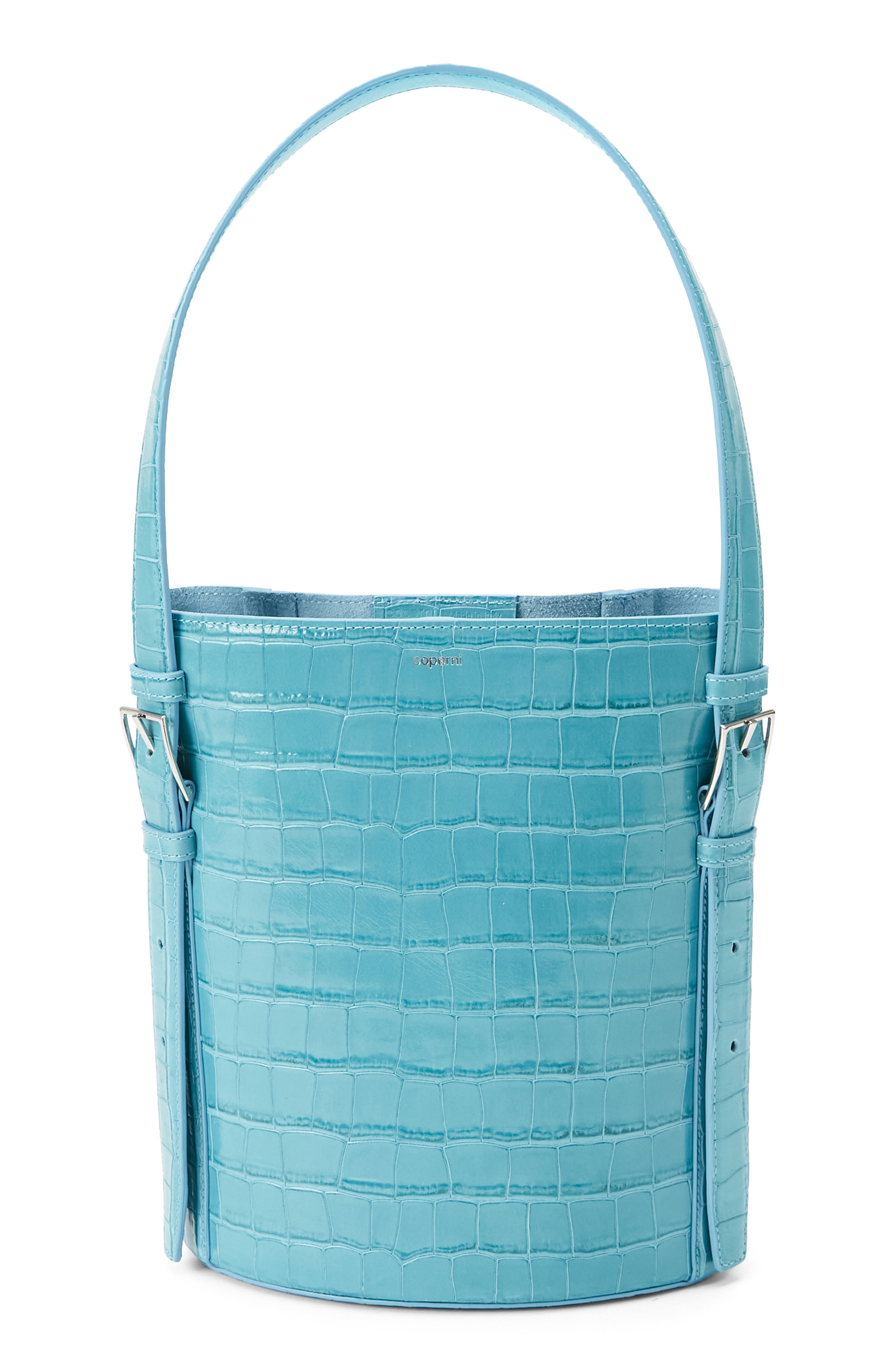 Coperni Ergonomical Croc Embossed Bucket Bag, Main, color, Blue Blu