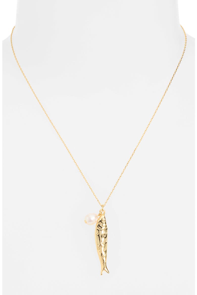 Freshwater Pearl Fish Pendant Necklace, Alternate, color, WHITE- 14K GOLD PLATED