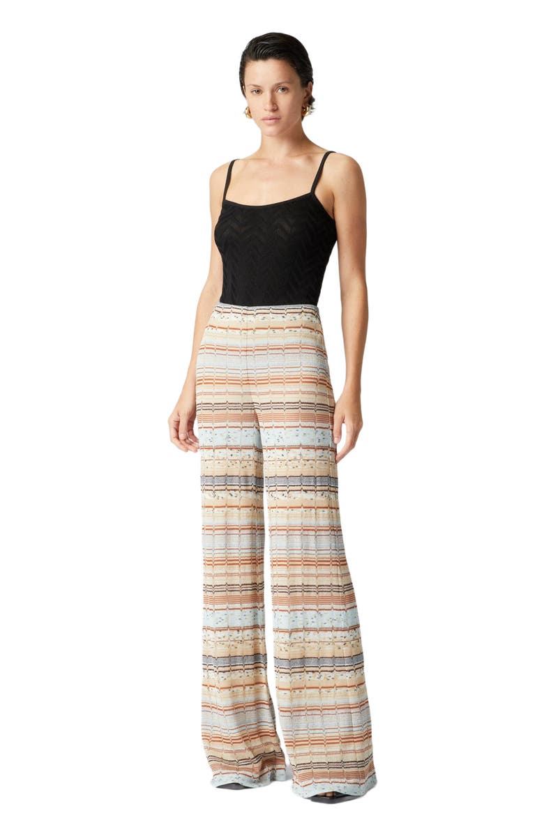 Missoni Viscose And Cotton Palazzo Trousers With Lamé Zigzag Fret, Main, color, Multicoloured