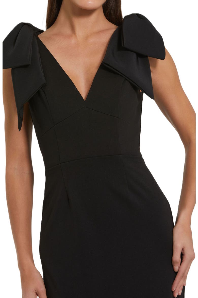 Statement Bow Shoulder Crepe Midi Dress, Alternate, color, Black