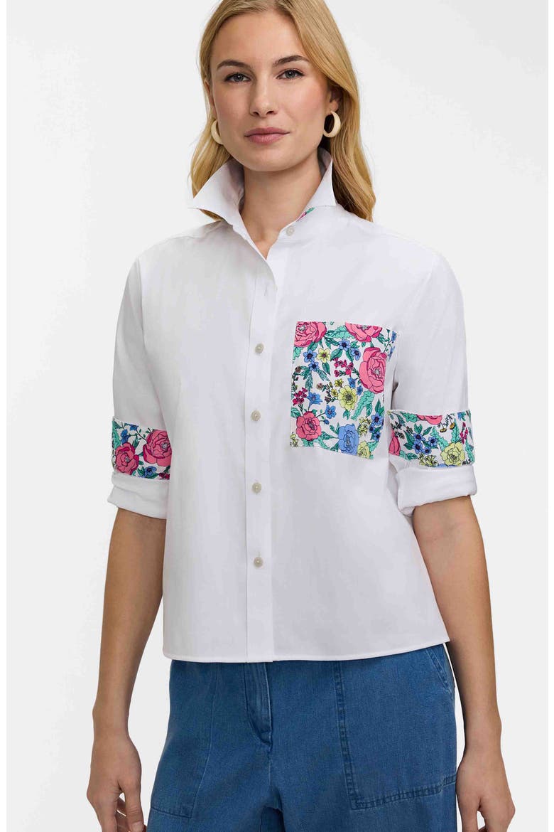 Jodie Cotton Blend Button-Up Shirt, Alternate, color, WHITE/ MULTI