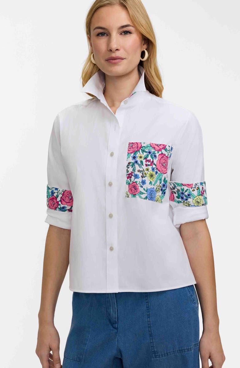 Foxcroft Jodie Cotton Blend Button-Up Shirt, Alternate, color, White/ Multi