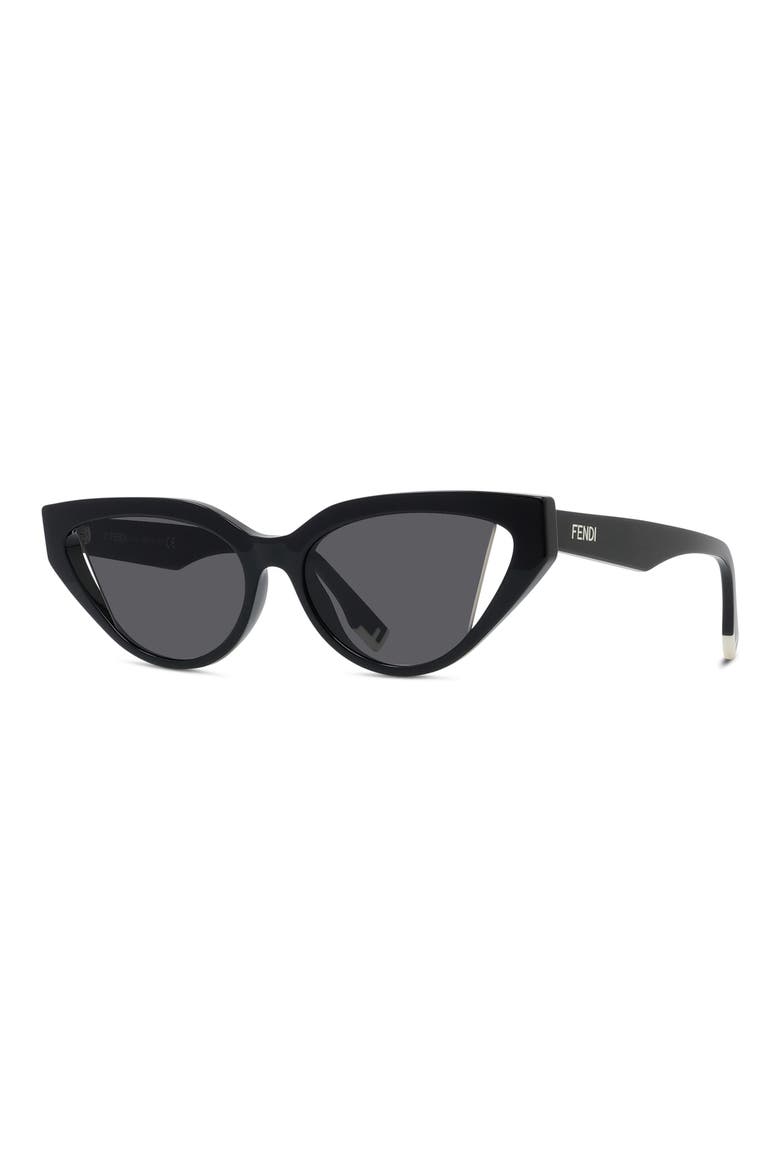 'Fendi Way 52mm Cat Eye Sunglasses, Alternate, color, SHINY BLACK / SMOKE