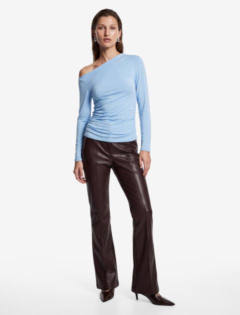 Fitted Long Sleeve Crew Neck Asymmetric Top