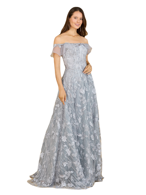 Flutter Off Shoulder Lace Gown