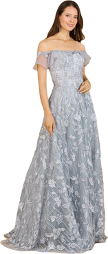 LARA New York Flutter Off Shoulder Lace Gown