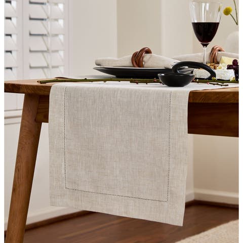 Linen Table Runner for Dining Table, Holiday and Everyday Table Decor - Classic Hemstitch