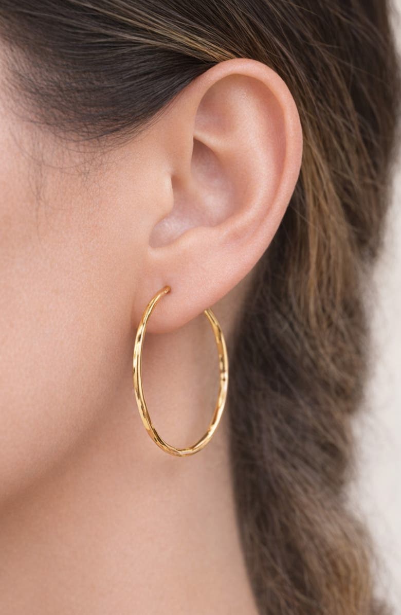 Argento Vivo Sterling Silver Hammered Hoop Earrings, Alternate, color, Gold