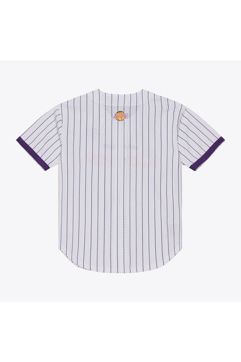 Men's Mitchell & Ness White Los Angeles Lakers Head Coach Pinstripe Mesh Full-Button Baseball Jersey, Alternate, color, White