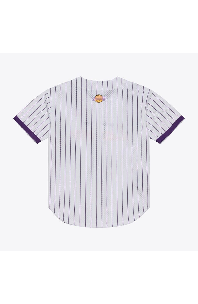 Mitchell & Ness Men's Mitchell & Ness White Los Angeles Lakers Head Coach Pinstripe Mesh Full-Button Baseball Jersey, Alternate, color, White