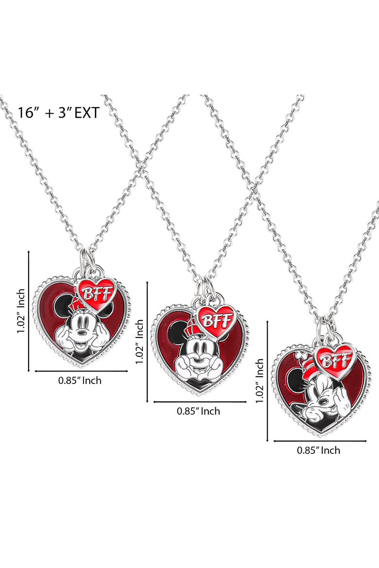 Mickey & Minnie Mouse Heart Necklace, Set of 3, Alternate, color, Silver, red