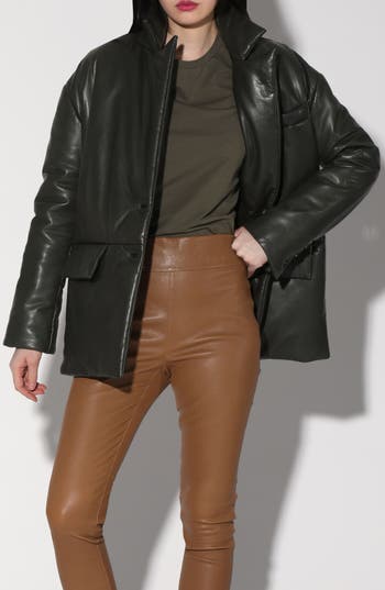 Walter Baker Camille Oversize Insulated Leather Jacket In Basil