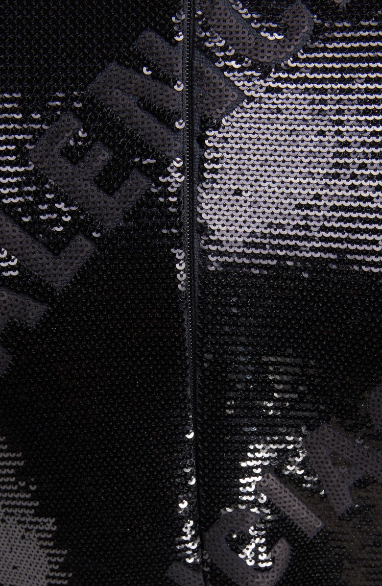 Balenciaga Sequin Logo Long Sleeve Turtleneck Body-Con Dress, Alternate, color, Black/ Black Mat