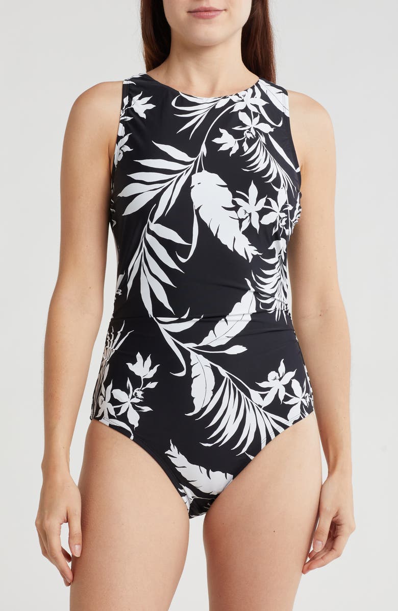 JANTZEN High Neck One-Piece Swimsuit, Main, color, Black