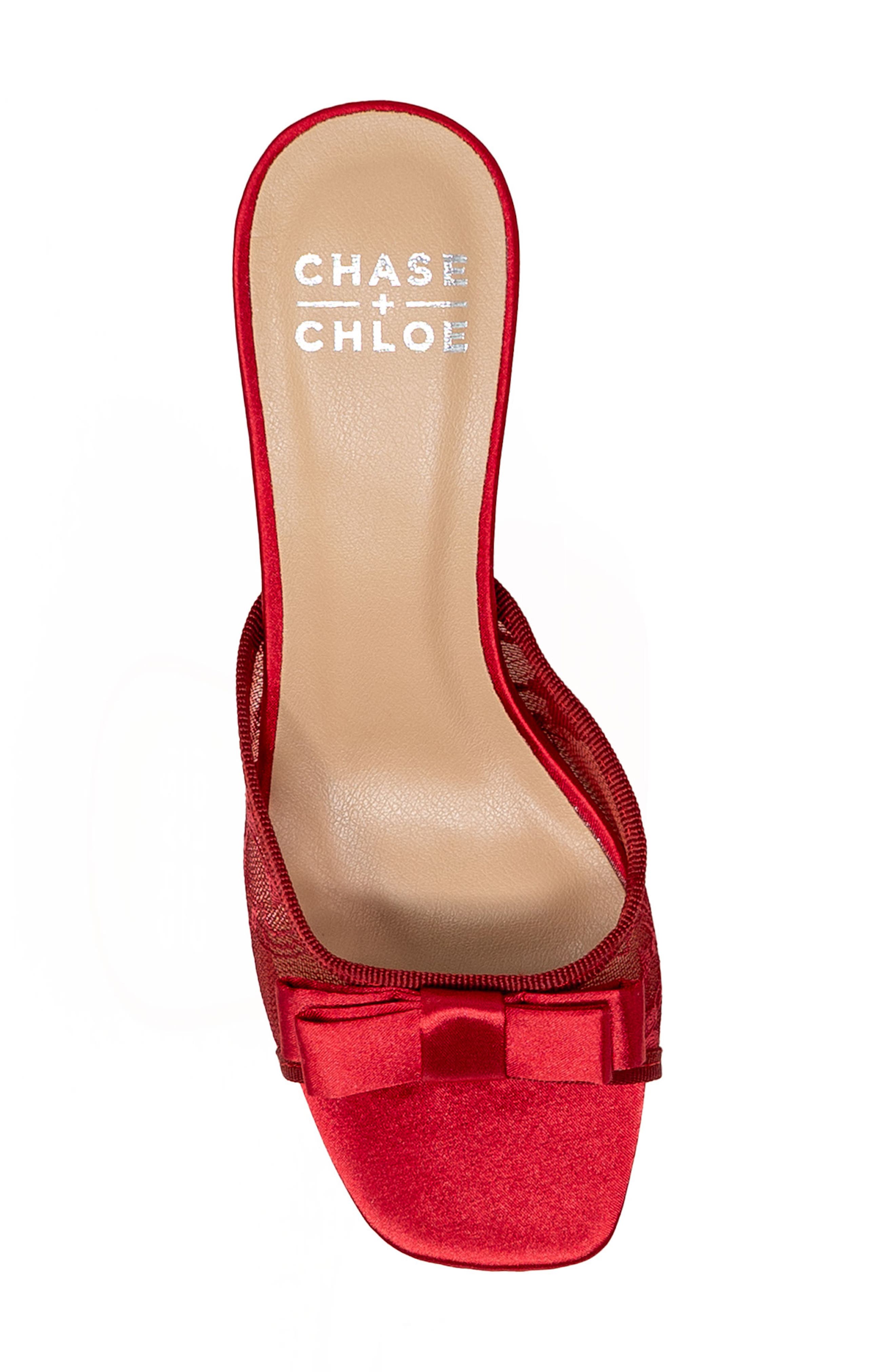 CHASE AND CHLOE Jabari Satin Bow Lace Sandal, Alternate, color, Red Satin