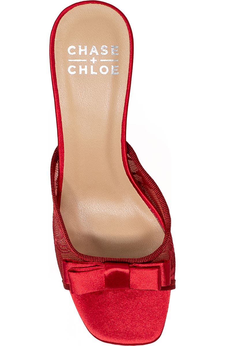 CHASE AND CHLOE Jabari Satin Bow Lace Sandal, Alternate, color, Red Satin
