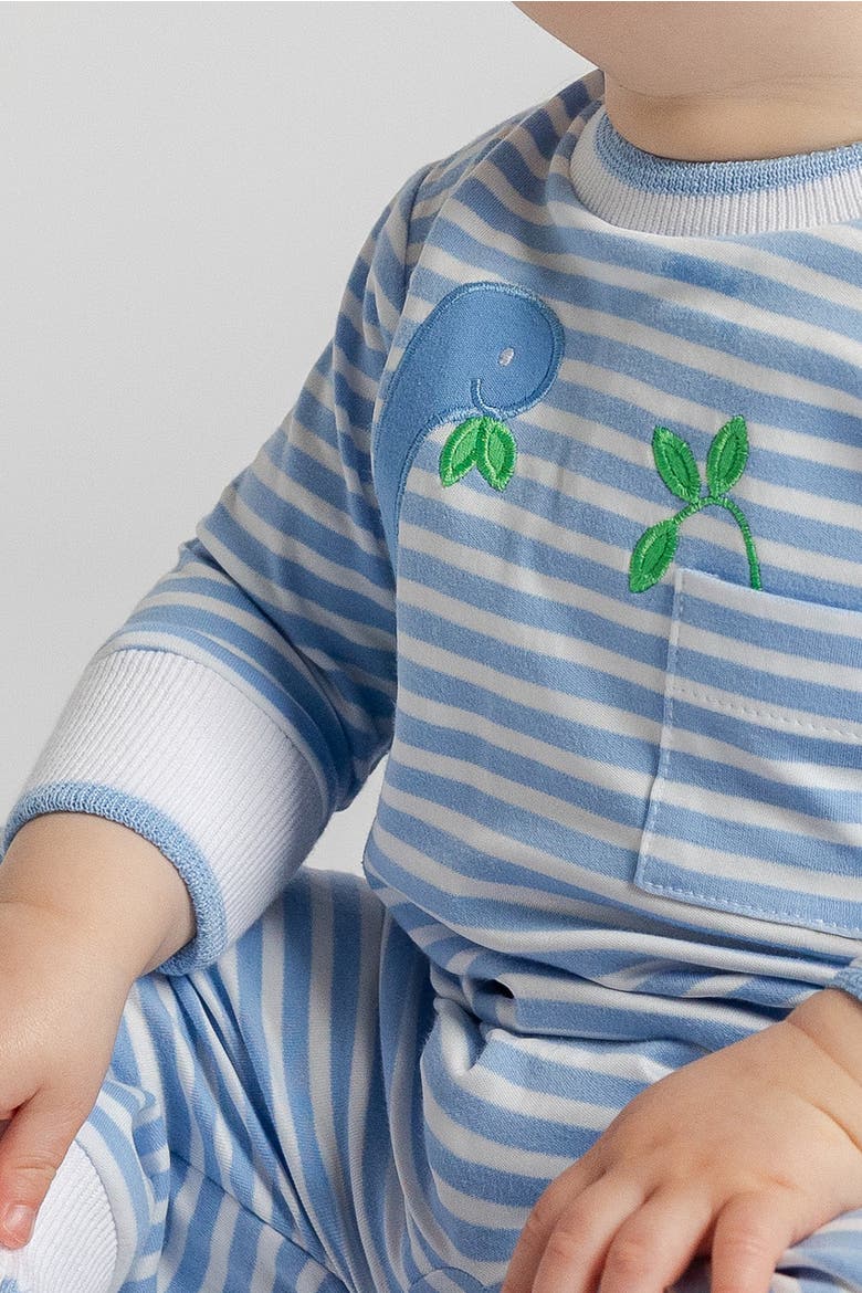 Stripe Knit Longall with Dinosaur, Alternate, color, Medium Blue & White Stripe