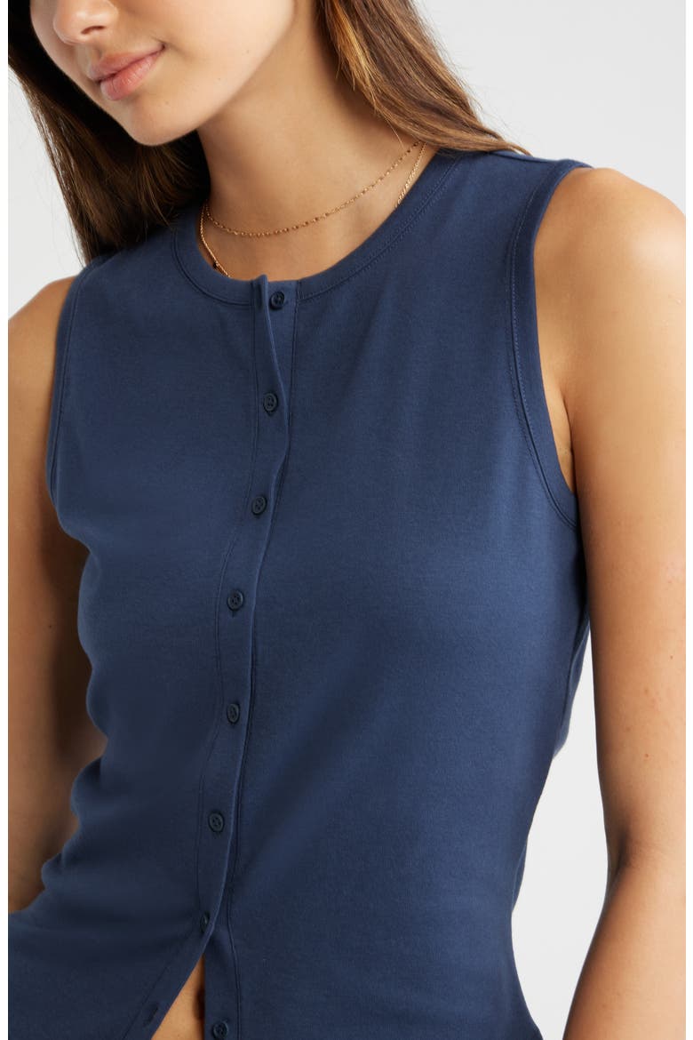 Cotton Blend Button-Up Tank, Alternate, color, NAVY INDIGO
