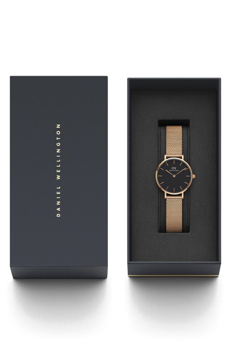 Daniel Wellington Classic Petite Mesh Strap Watch, 28mm, Alternate, color, Black/White/Rose Gold