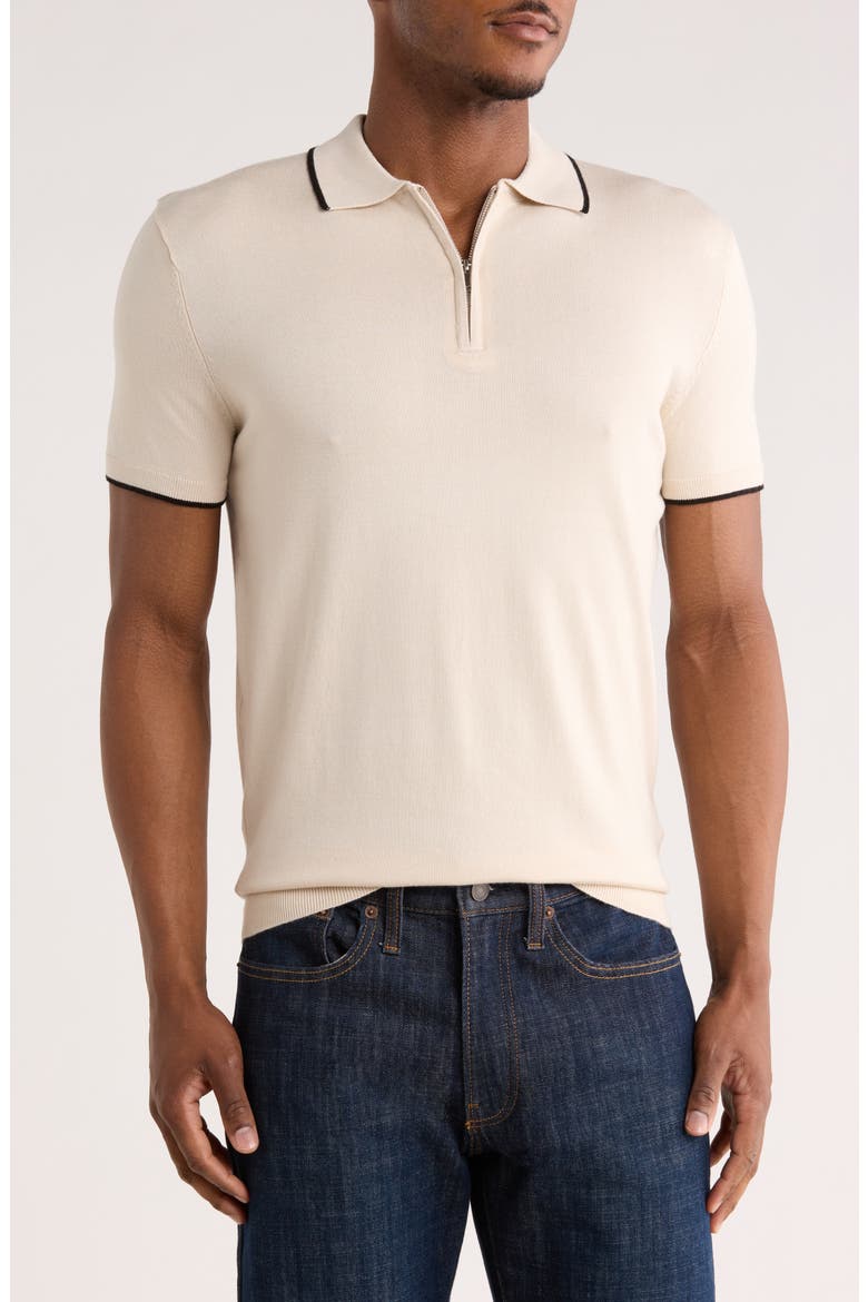 Tipped Quarter Zip Polo Sweater, Main, color, BEACH SAND